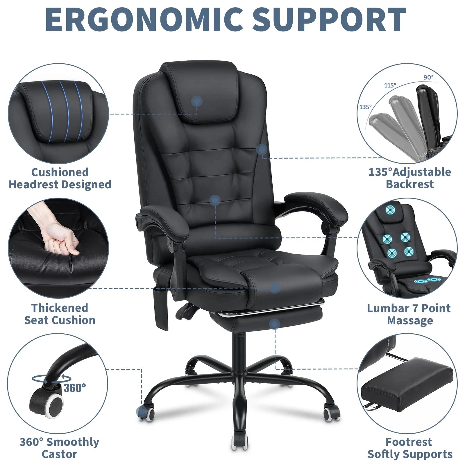 Executive Massage Office Chair – High Back with Footrest
