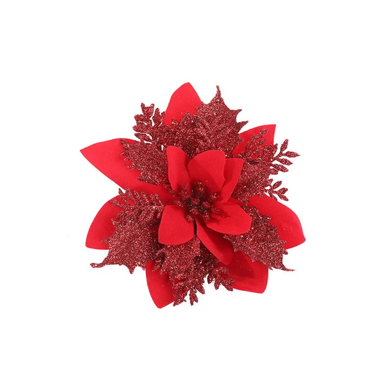 5PCS Glitter Red Rose Christmas Decorations