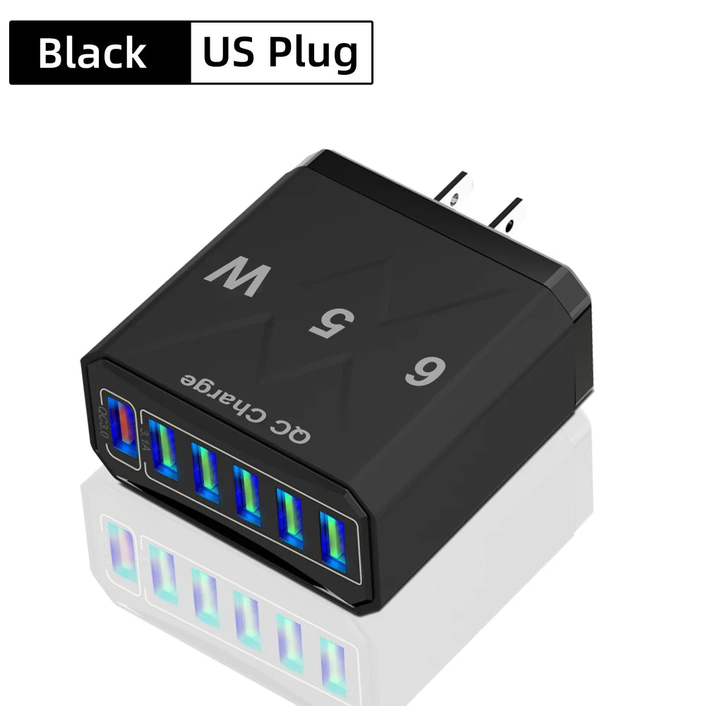 65W 6-Port USB Fast Charger – QC3.0 Travel Adapter: