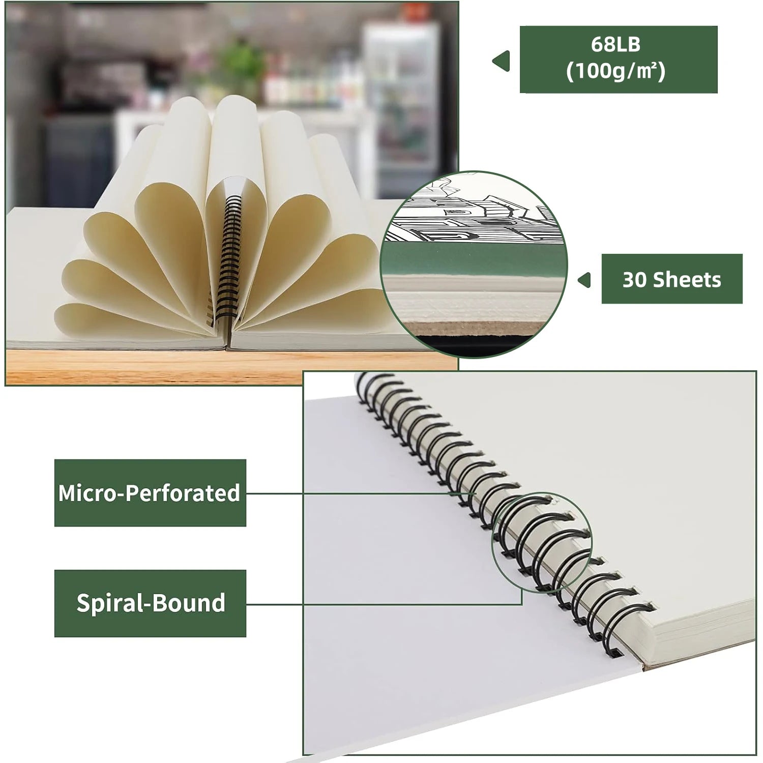 2pcs/30 Sheet Thick Spiral Sketchbook