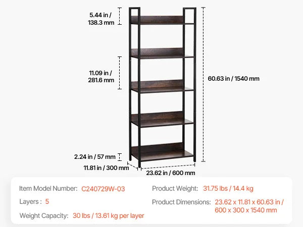 SucceBuy Industrial Metal Bookshelf