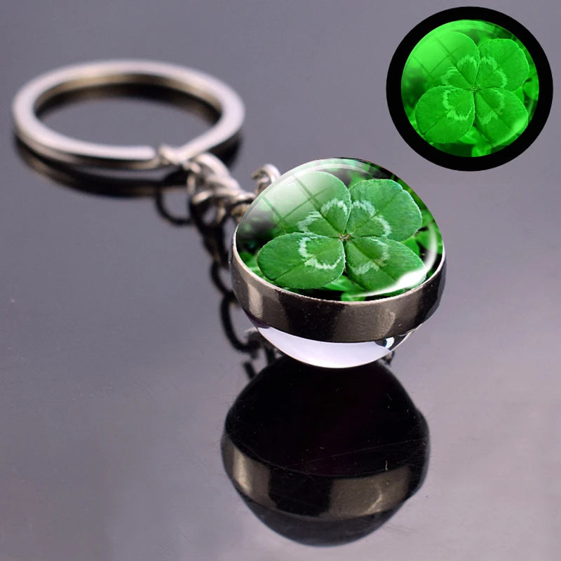 Glow-in-the-Dark Four-Leaf Clover Keychain