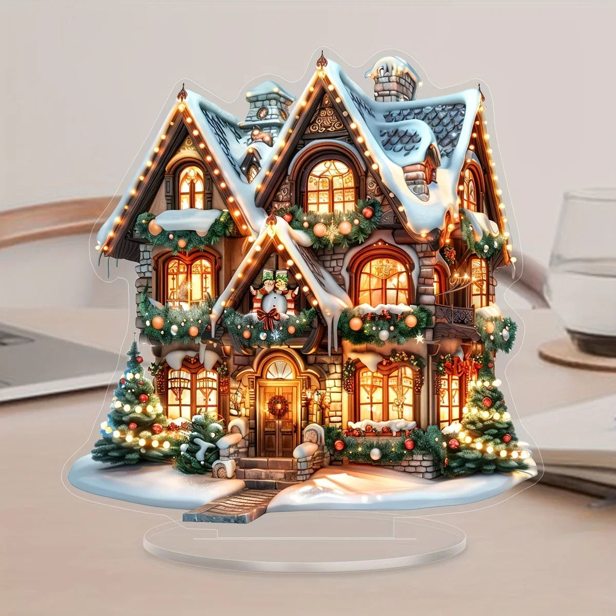 Acrylic Santa & Reindeer Sleigh Decoration