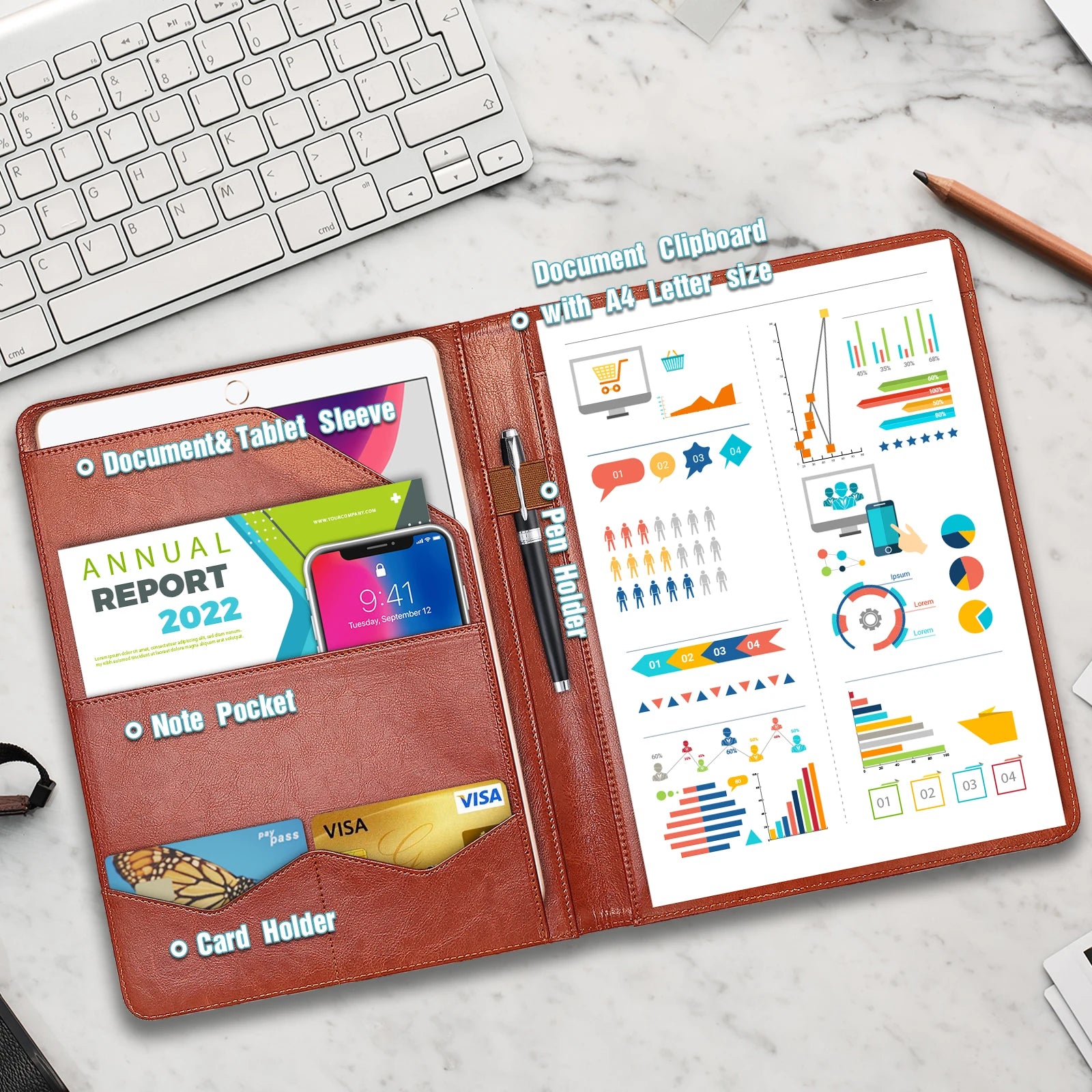 A4 PU Leather Conference Folder – Business Document Organizer