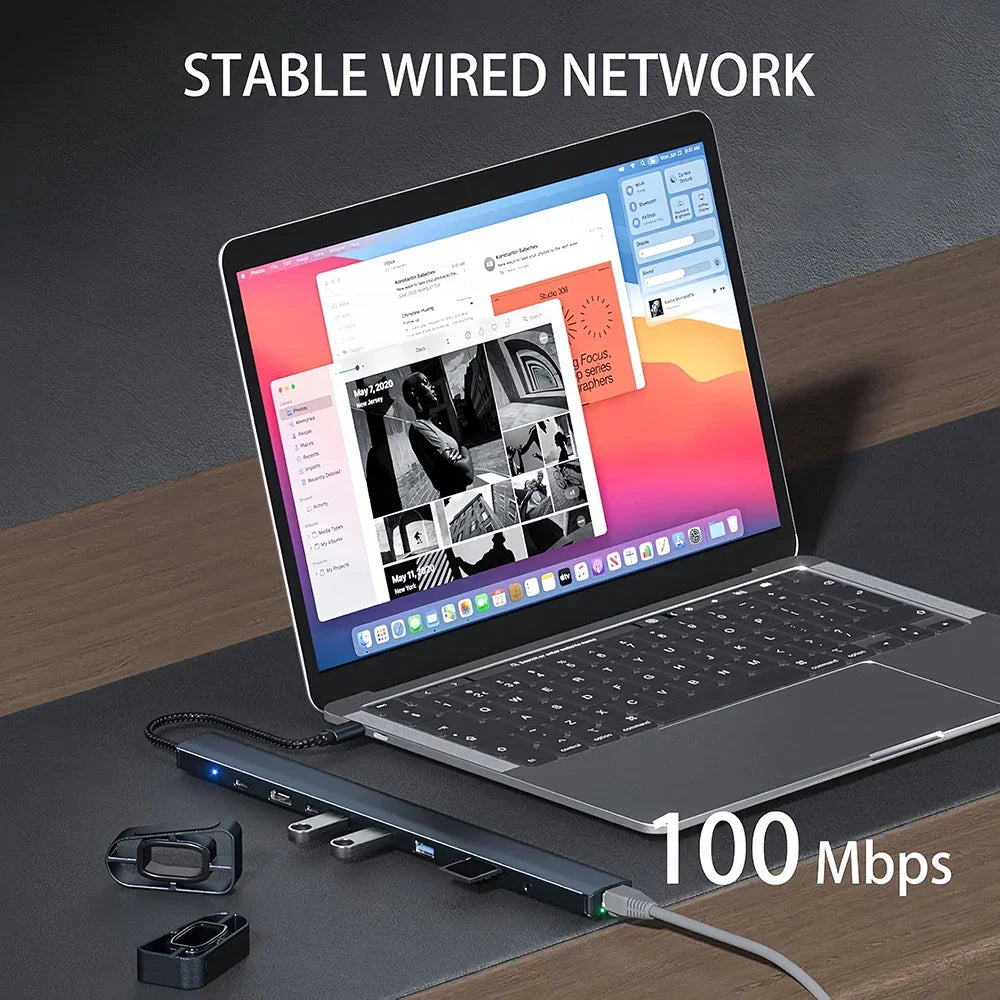 KEBIDUMEI 10-in-1 Laptop Docking Station USB C HUB 4K@30Hz HDMI PD 100W 100Mbps Ethernet 3 x USB 3.0 Hub SD/TF Card Reader