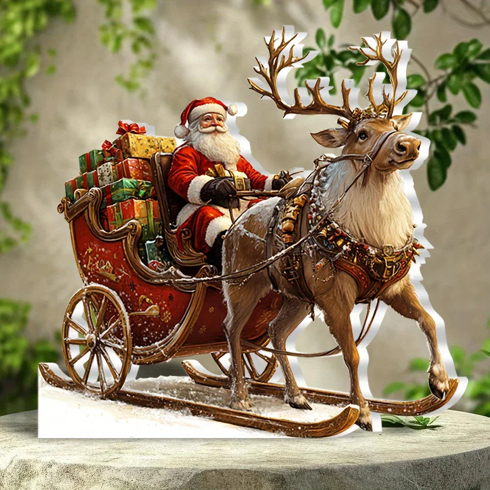 Acrylic Santa & Reindeer Sleigh Decoration