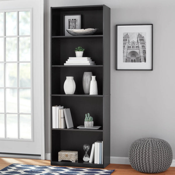 5-Shelf Adjustable Bookcase – Solid Wood Display Bookshelf, White