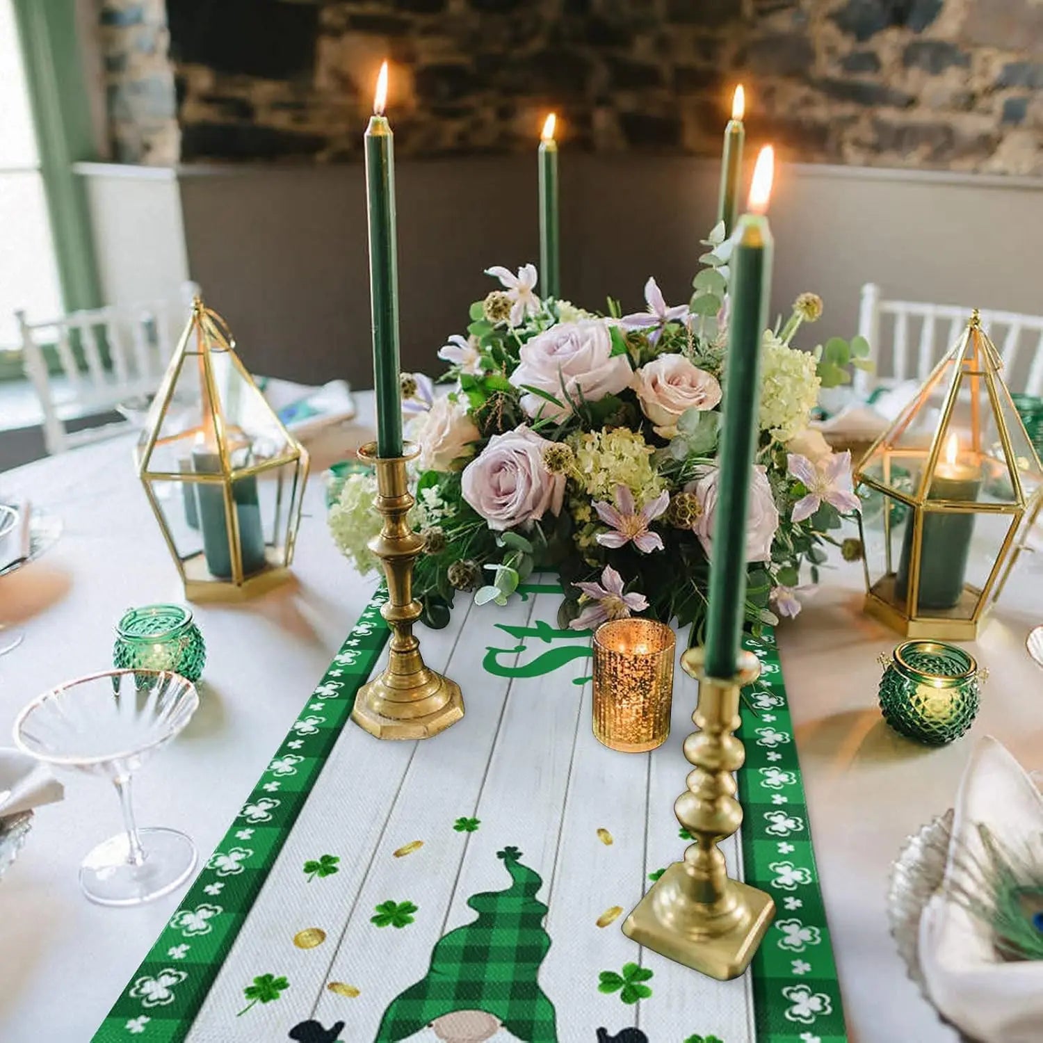 St. Patrick's Day Gnome & Clover Table Runner