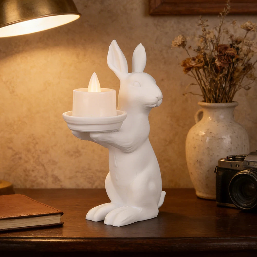 White Bunny Candle Holder