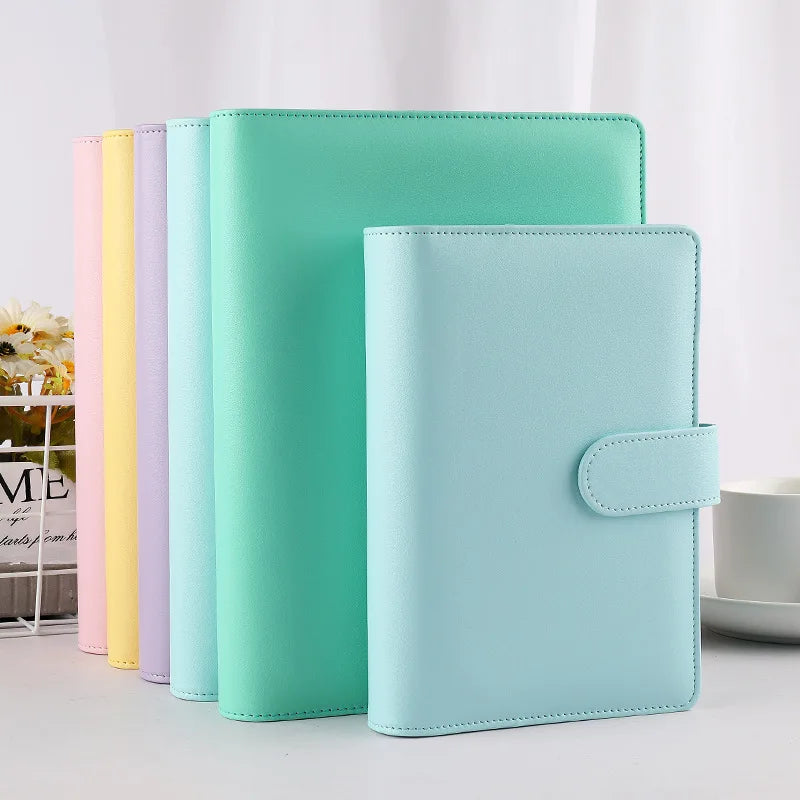 Macaron PU Leather Binder – A5/A6 DIY Planner Cover for School & Office
