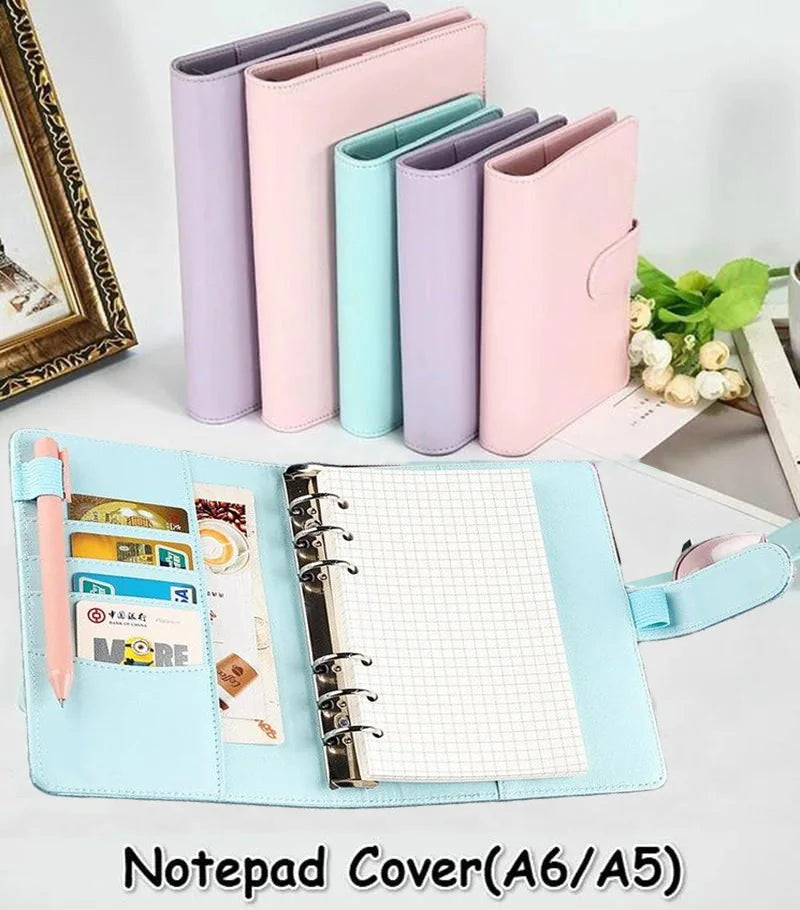 Macaron PU Leather Binder – A5/A6 DIY Planner Cover for School & Office