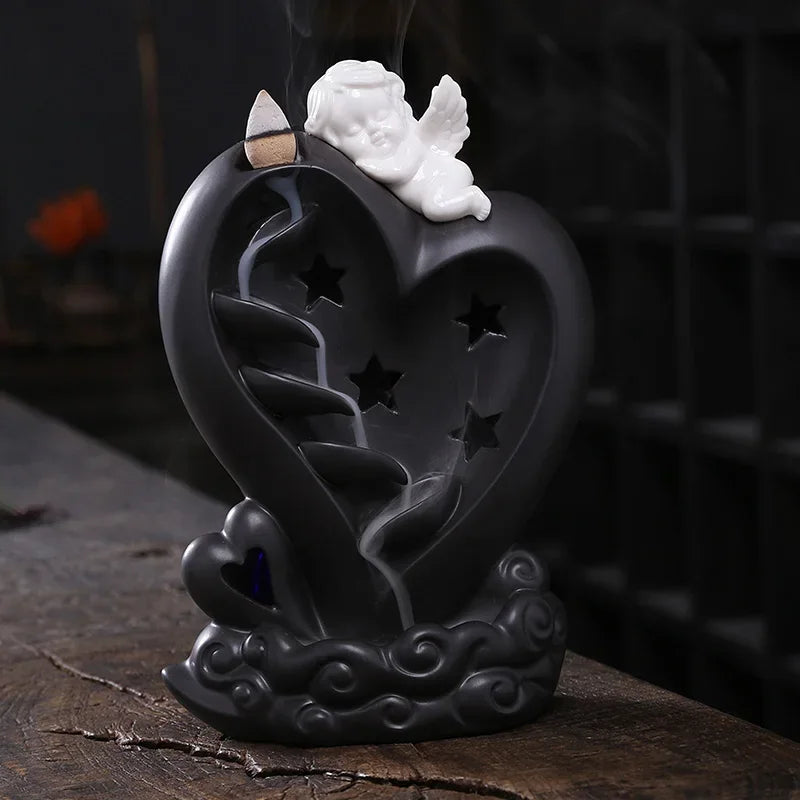 LED Loving Heart Angel Backflow Incense Burner