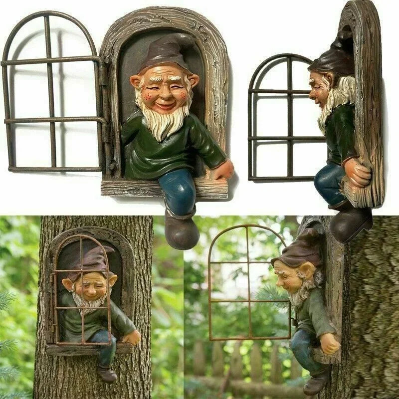 Tree-Hugging Garden Gnome Statue