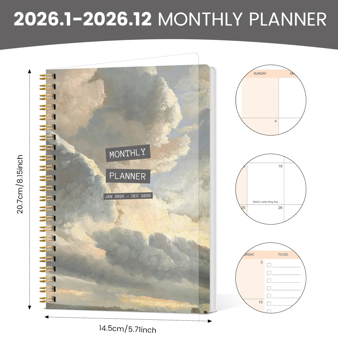 2026 A5 Monthly Planner Cloud Cover