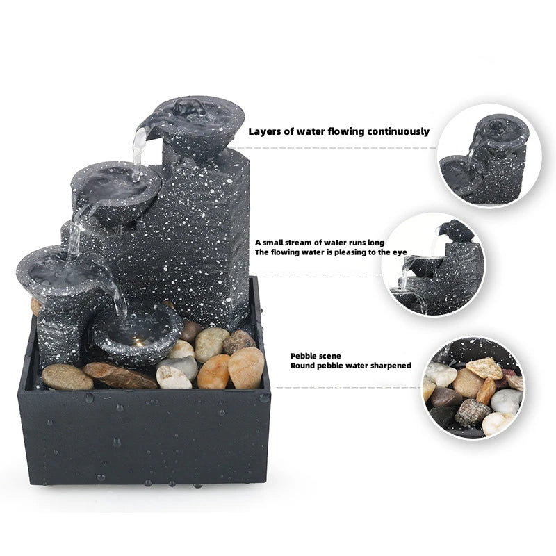 Desktop Waterfall Fountain – Flowing Water Ornament for Home & Office