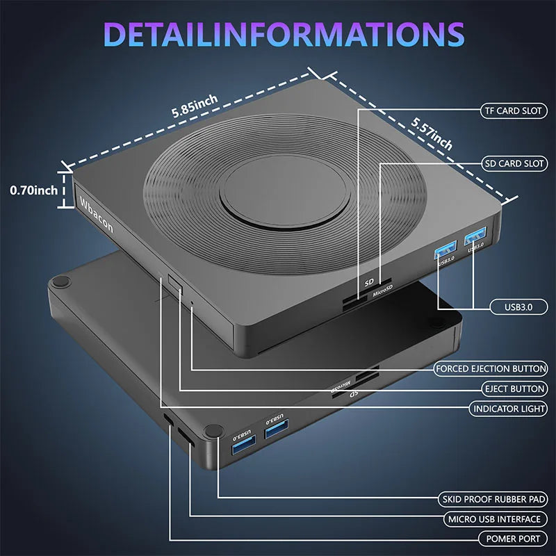 USB 3.0 Type-C External CD/DVD Drive with Card Reader