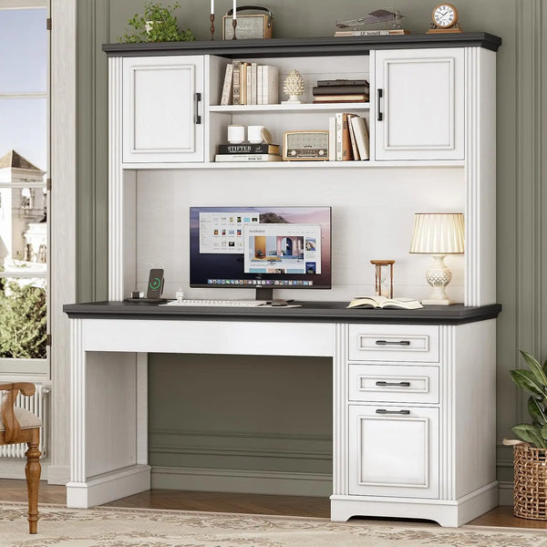 Farmhouse Computer Desk with Hutch