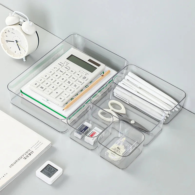 Clear Desk Organizer Box – Stackable Plastic Storage Drawer