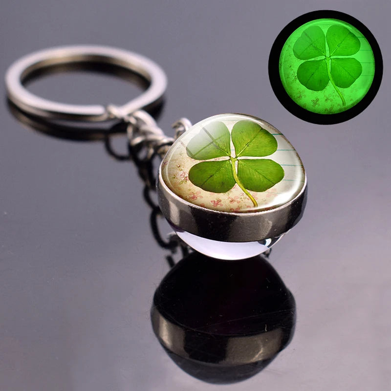 Glow-in-the-Dark Four-Leaf Clover Keychain