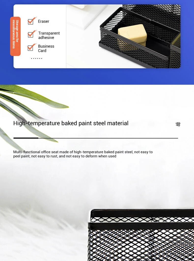 Deli Metal Mesh 3-Grid Pen Holder