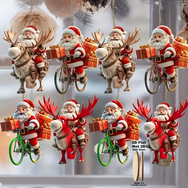 Wooden Santa Bicycle Christmas Ornaments