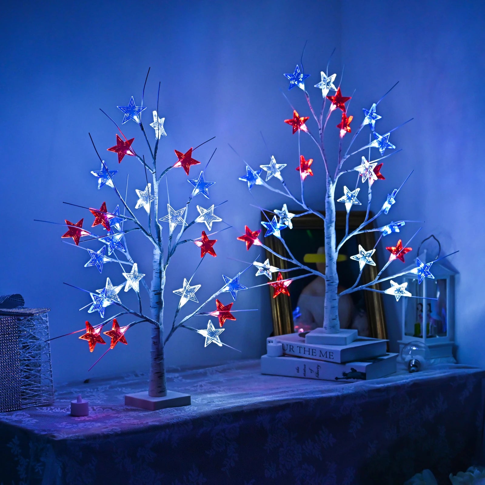 4th of July Red White Blue Star Tree Light