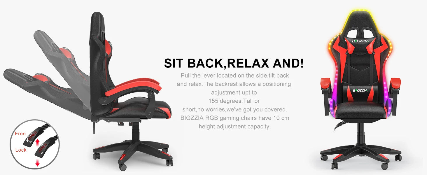 RGB Gaming Chair – LED Lights Ergonomic Recliner