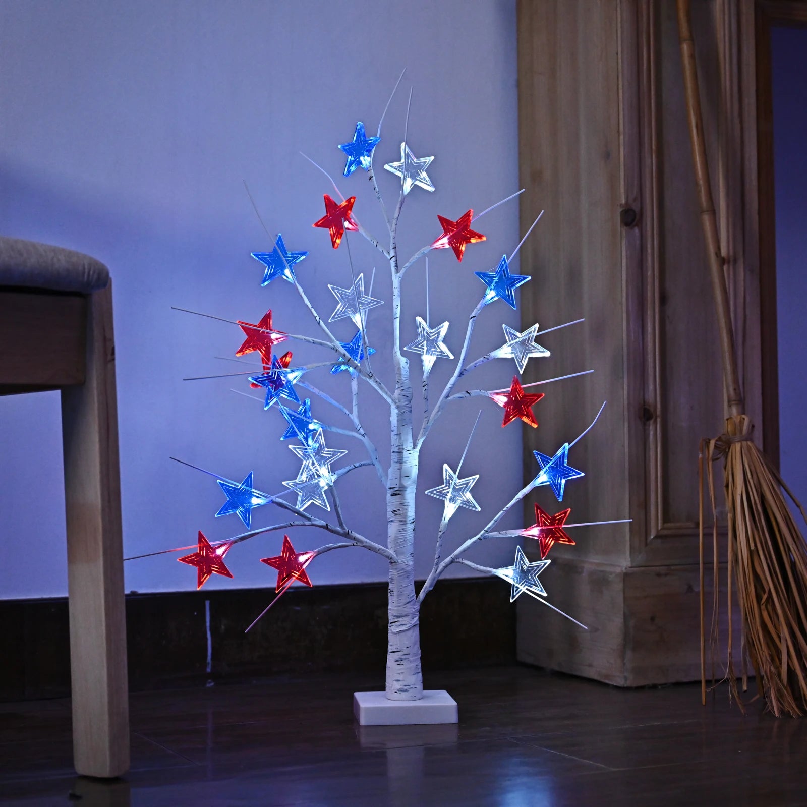 4th of July Red White Blue Star Tree Light