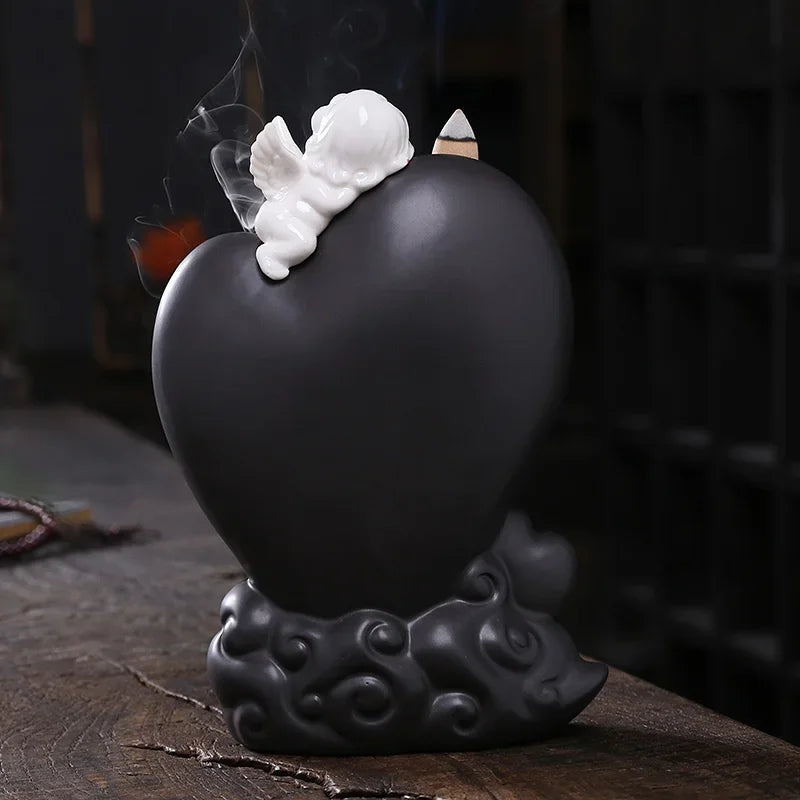 LED Loving Heart Angel Backflow Incense Burner
