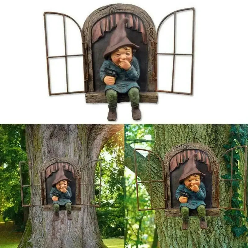Tree-Hugging Garden Gnome Statue