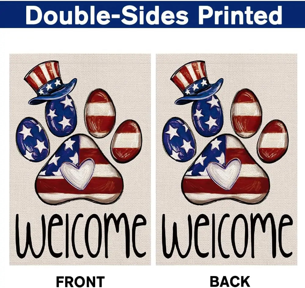 Patriotic Paw Print Garden Flag (12x18")