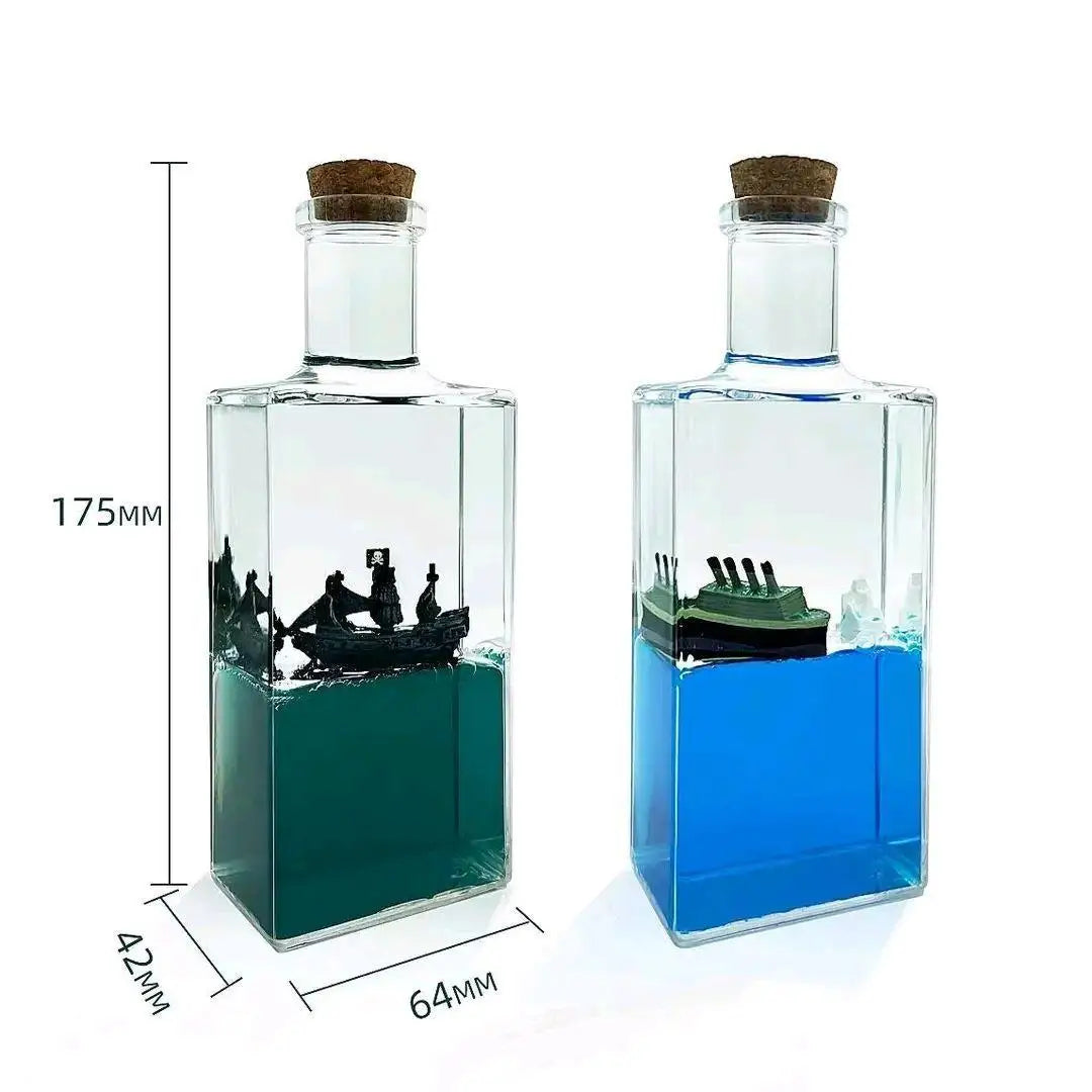 Titanic & Dinosaur Era Drifting Ship Bottle Ornament