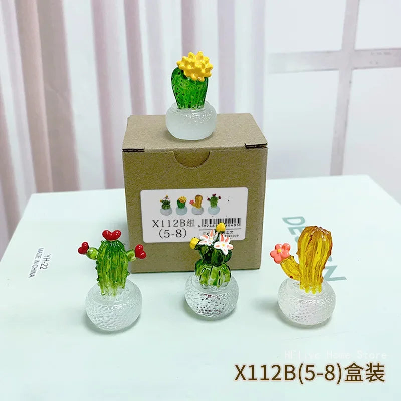Mini Resin Cactus Set – 4pcs Succulent Plant Decor