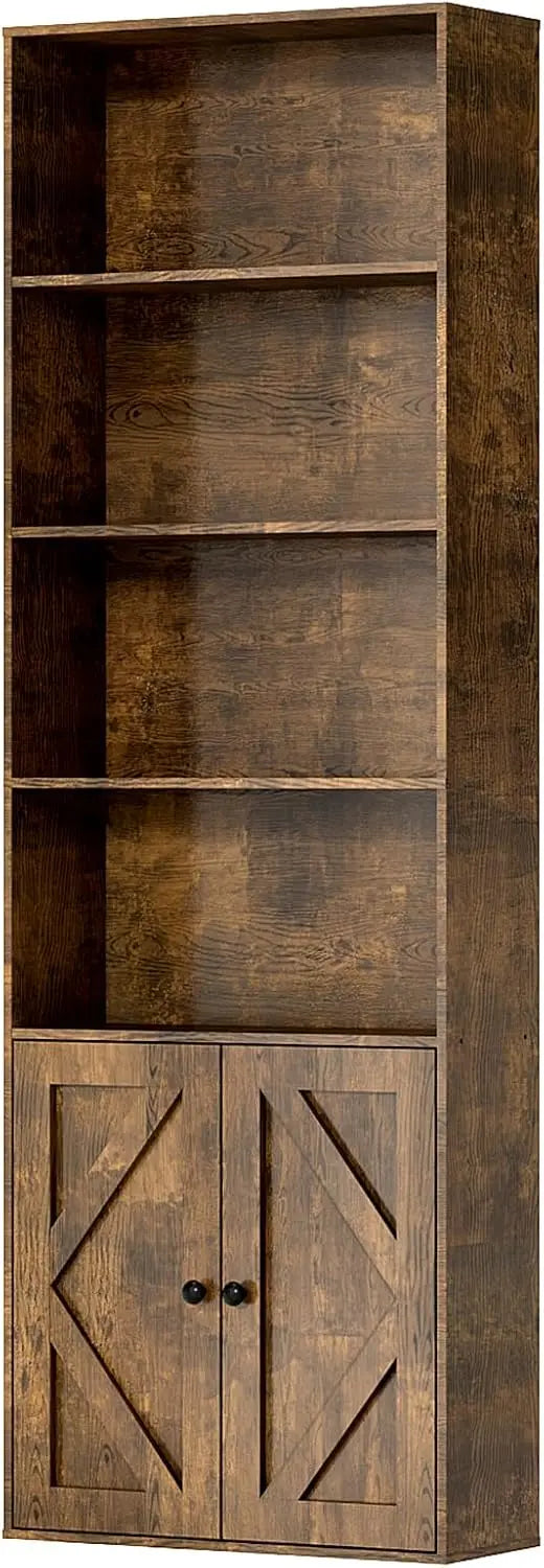 Wooden 6-Shelf Bookcase with Doors