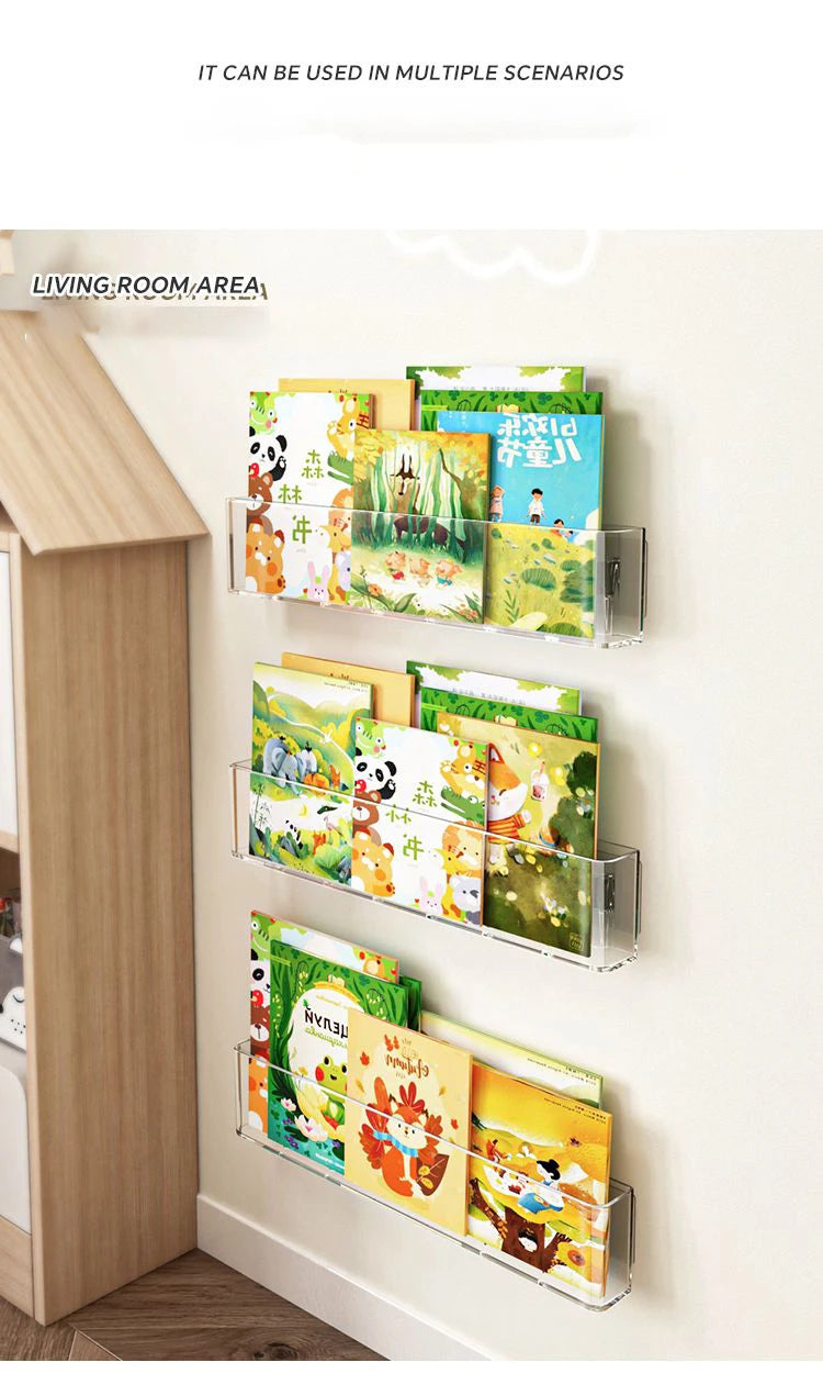 Acrylic Wall-Mount Kids Book Display Shelf