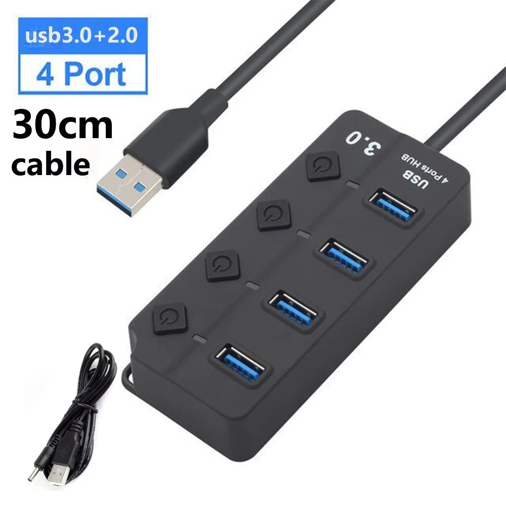 USB 3.0 7-Port High-Speed  with Switch