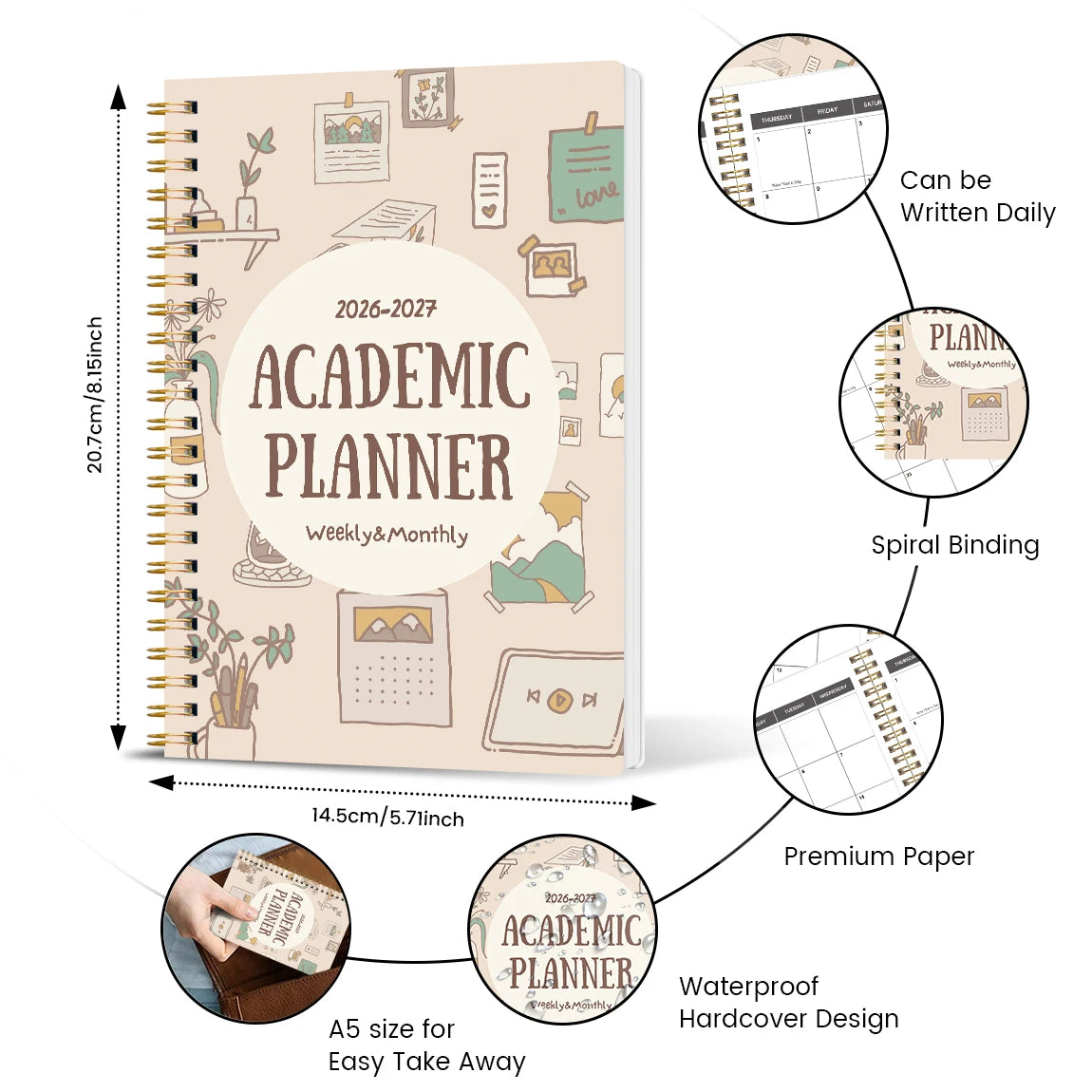 A5 2026–2027 Academic Planner Weekly & Monthly