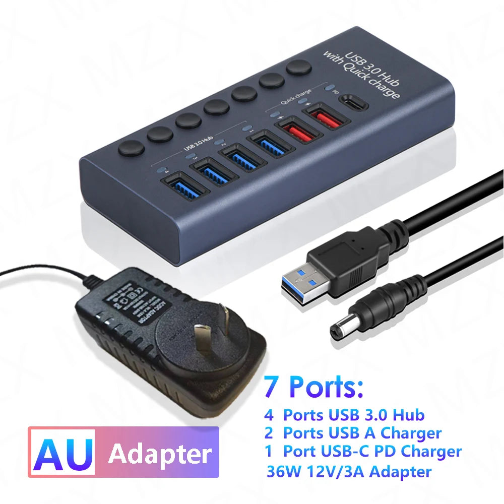 Aluminum USB 3.0 Hub 4/7/10 Port with Switch