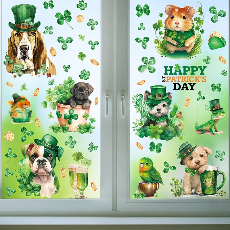 St. Patrick's Day Animal & Clover Window Clings, 9-Sheet Set