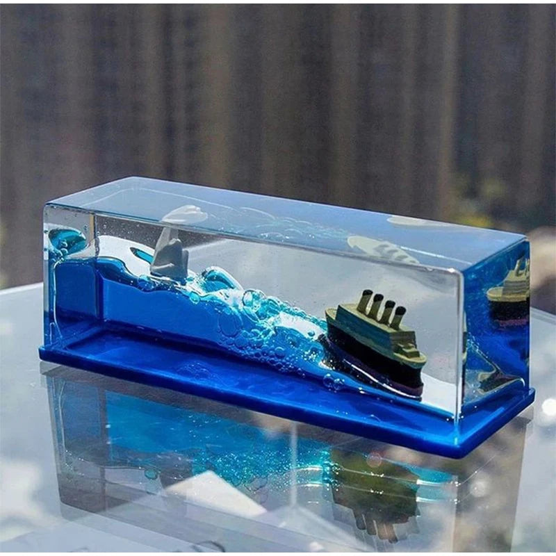 Titanic & Dinosaur Era Drifting Ship Bottle Ornament