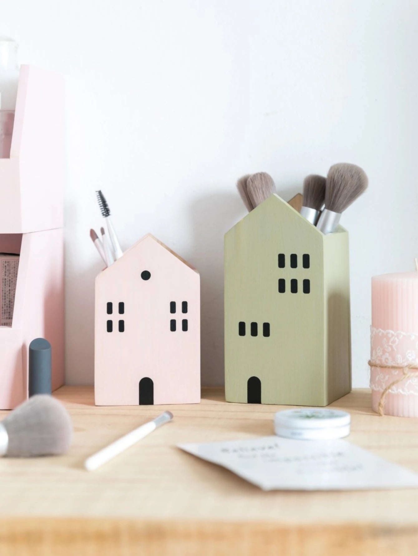 Wooden Pen Holder – Desk Organizer for Stationery & Makeup