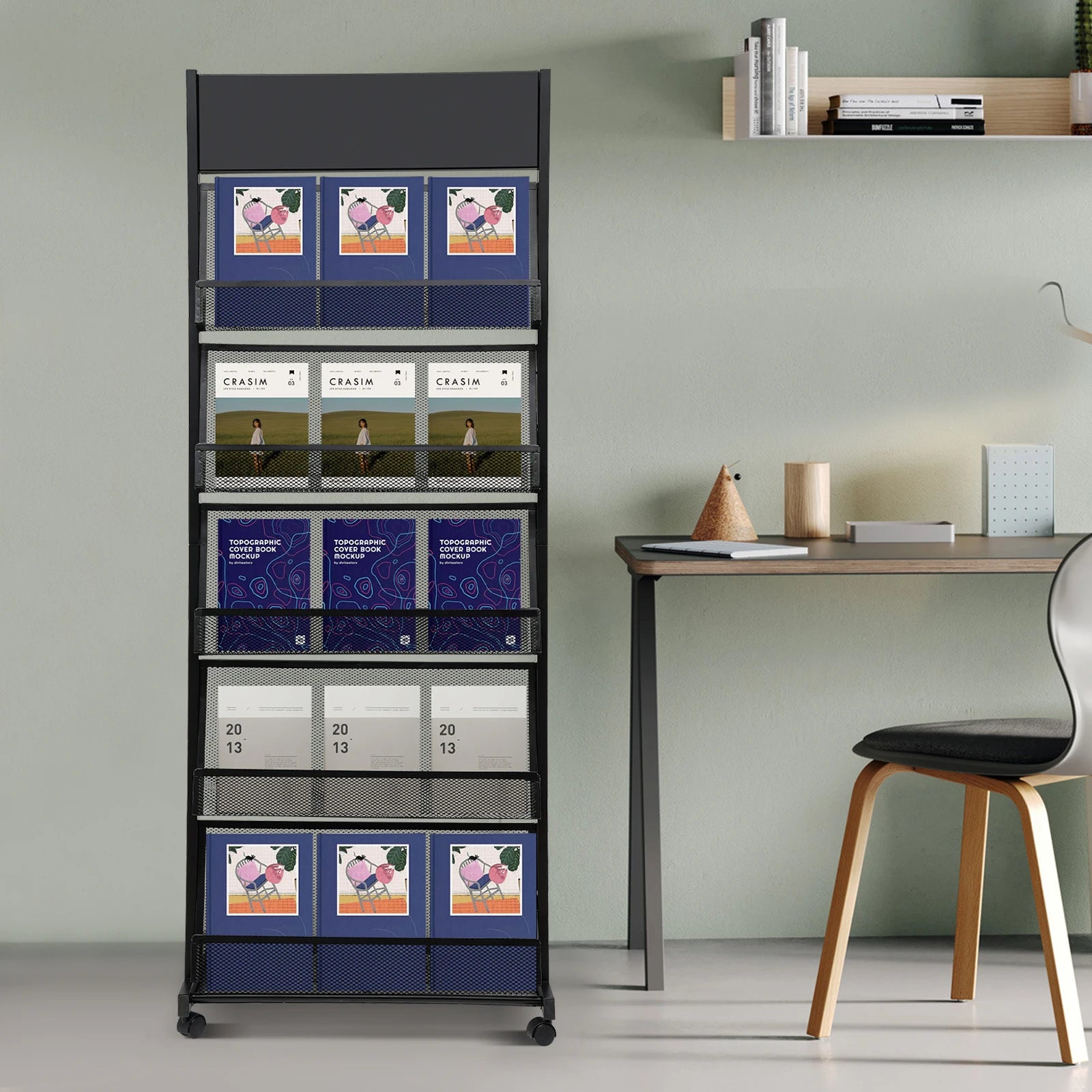 5-Tier Rolling Magazine Rack