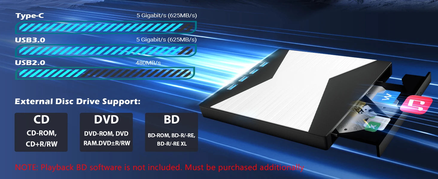 External 4K Blu-ray Drive USB 3.0 with SD/TF Ports