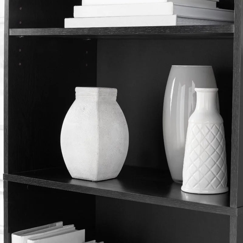 5-Shelf Adjustable Bookcase – Solid Wood Display Bookshelf, White