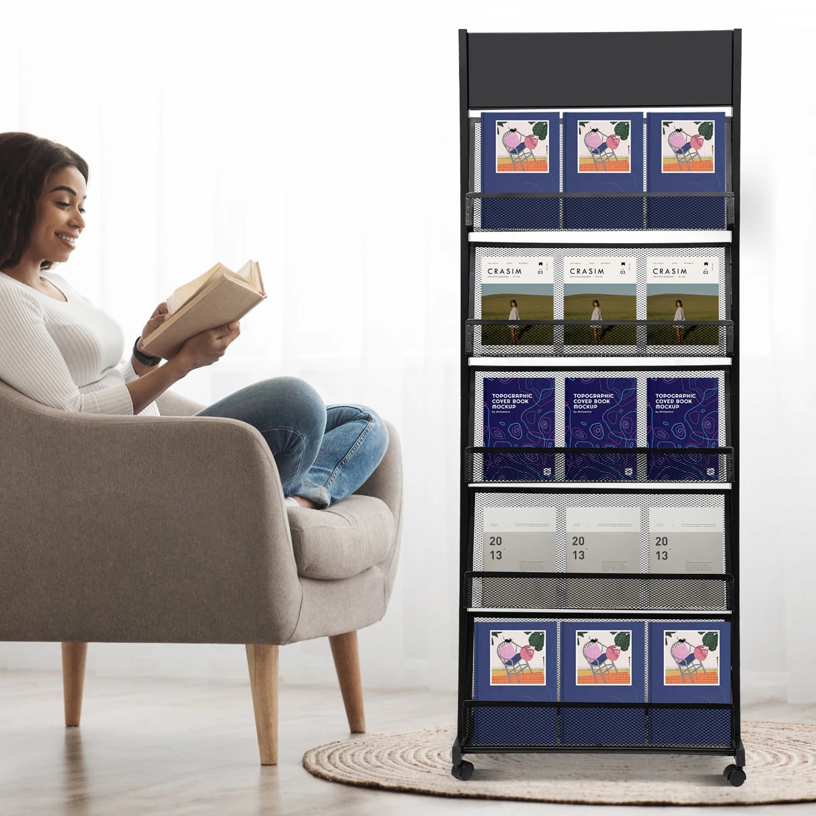 5-Tier Rolling Magazine Rack