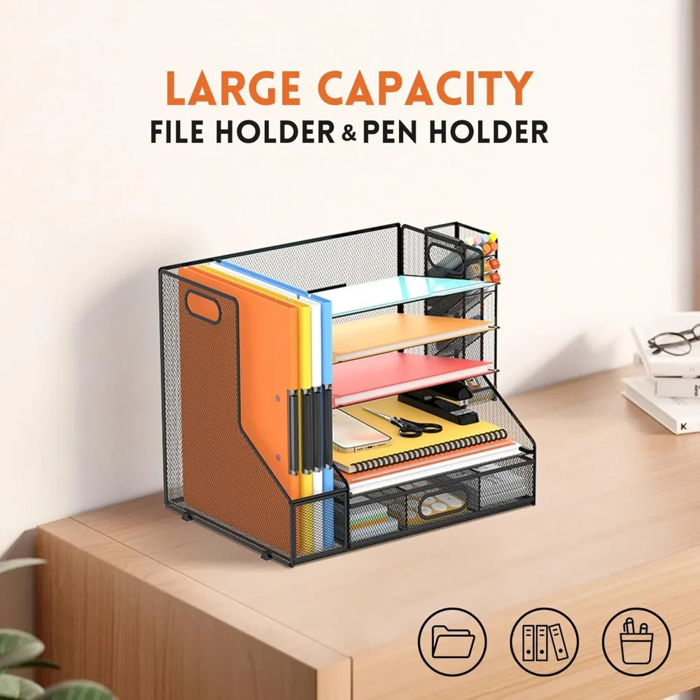 5-Tier Mesh Desk Organizer with Drawer