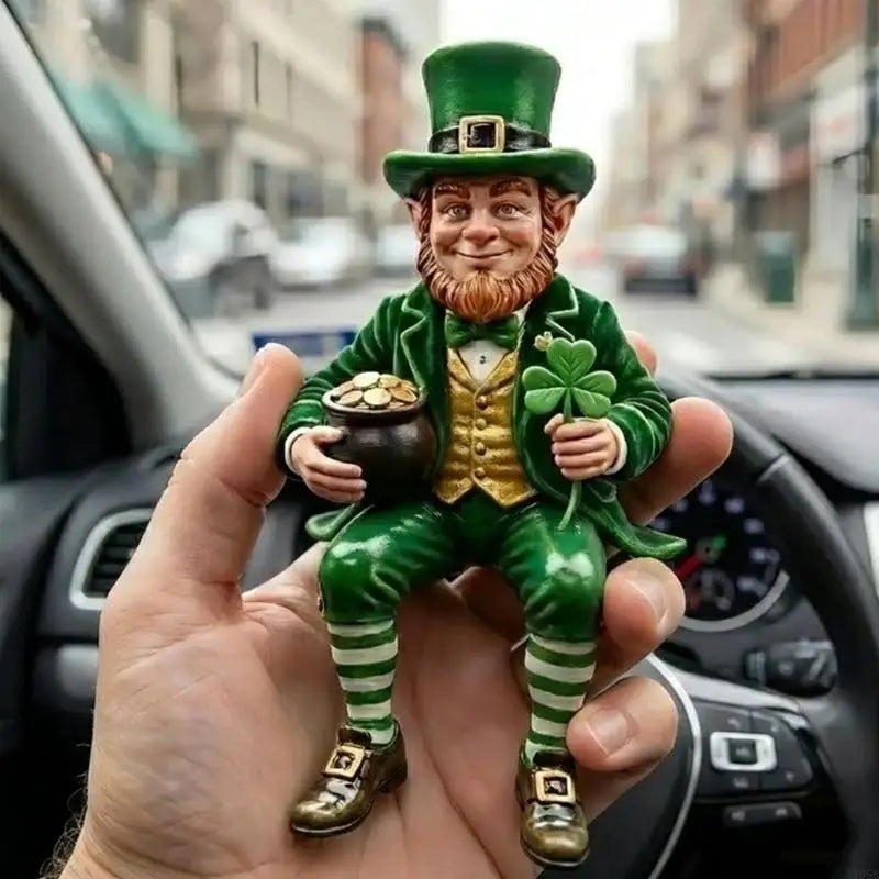 Seated Leprechaun Shamrock Figurine