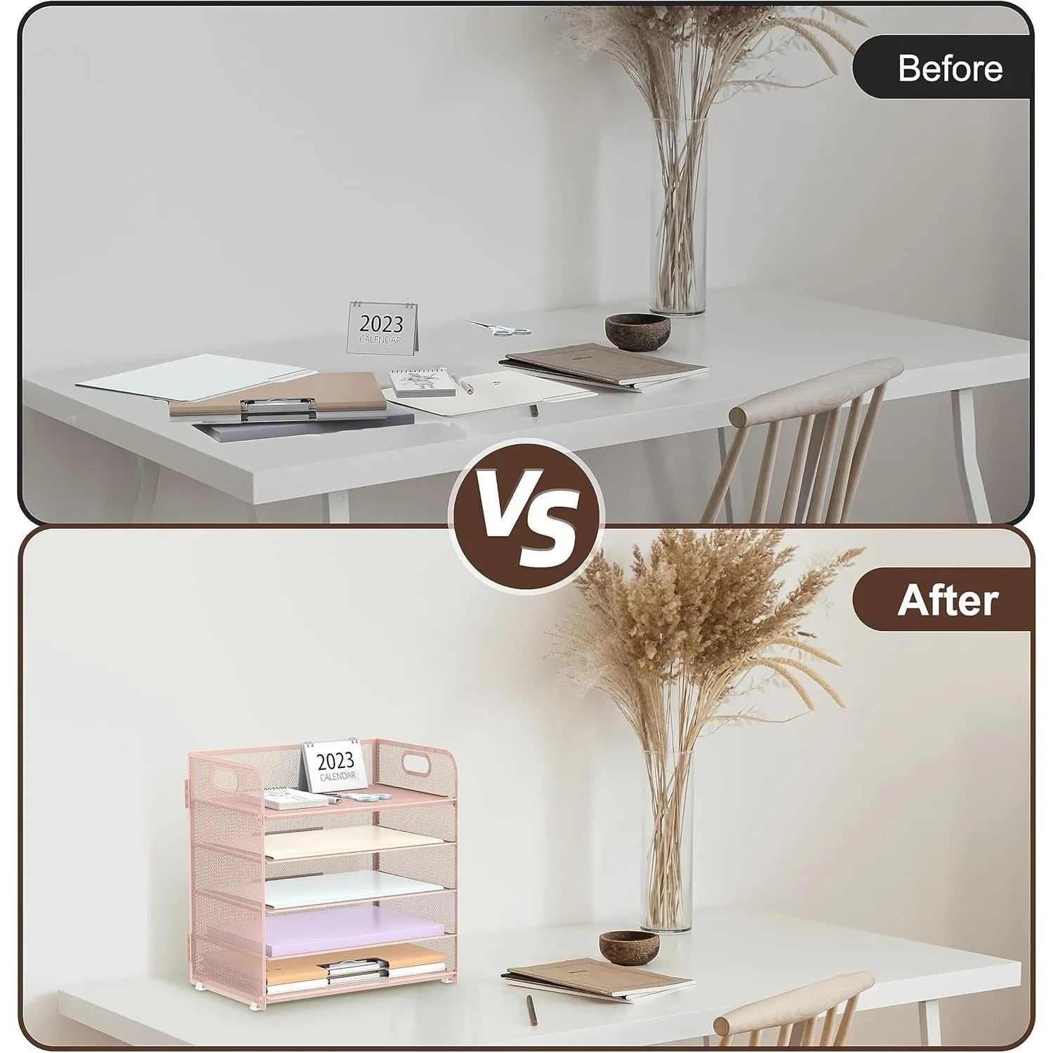 2 Pack Pink 5-Tier Mesh Desk Organizer