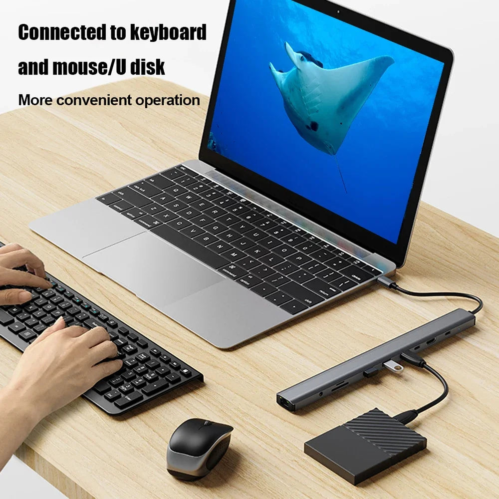 KEBIDUMEI 10-in-1 Laptop Docking Station USB C HUB 4K@30Hz HDMI PD 100W 100Mbps Ethernet 3 x USB 3.0 Hub SD/TF Card Reader