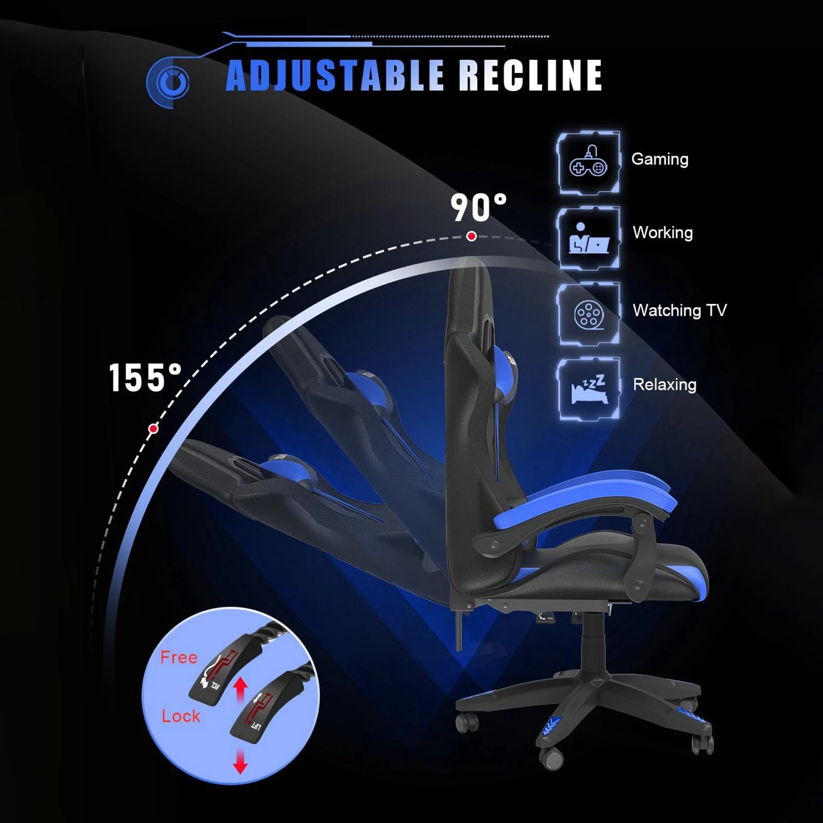 RGB Gaming Chair – LED Lights Ergonomic Recliner